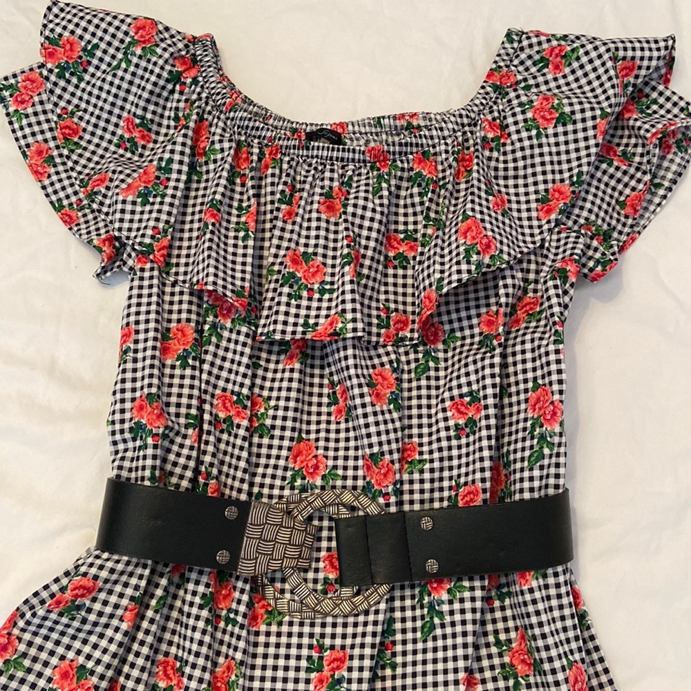 Peplum Ruffle off shoulders black and white gingham ruby rose cotton dress